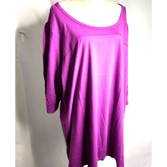 Roaman's Purple Tunic Top Plus Size 3X Knit Stretch Cotton Soft Blend 3/4 Sleeve - Picture 1 of 12